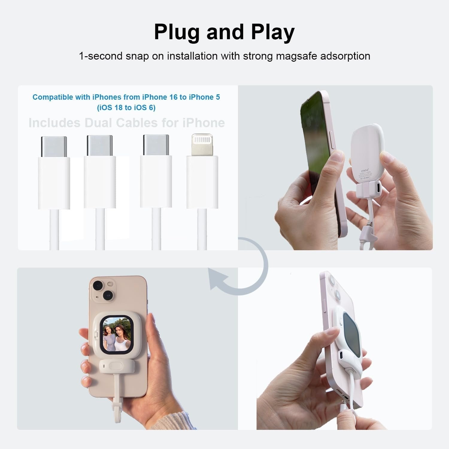 Vlogmate Mini Vlog Selfie Monitor Screen for iPhone, Wired Back Camera Monitor with Bluetooth Remote